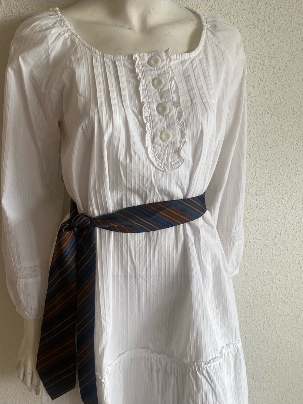 Boho White Cotton Peasant Dress Ruffled Hem Mini M